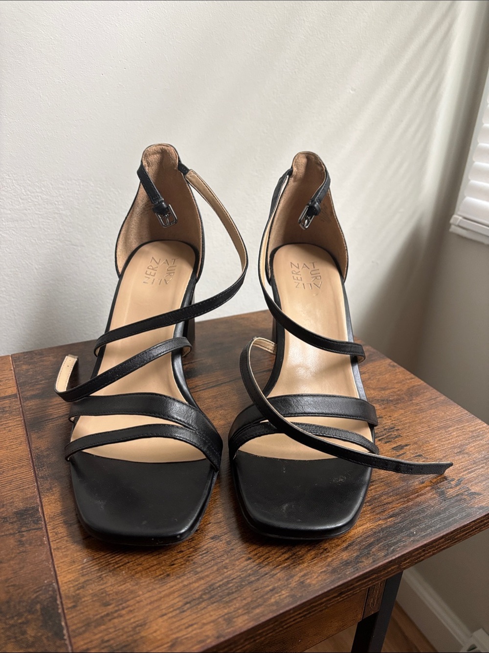 Naturalizer Black Strappy Leather High Heels